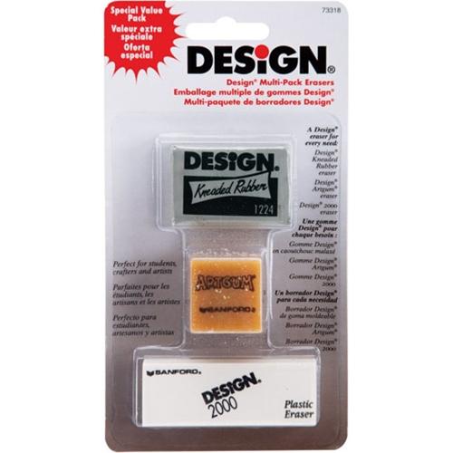 Design Art Erasers Pack of 3 Eraser Art Multi Pack Carded
